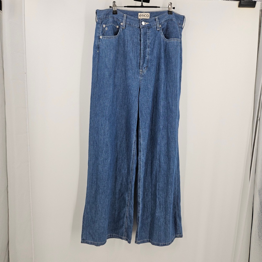 Ética Marley Womens Baggy Jeans Blue Lagenlook High-Rise Wide-Leg Denim Sz 31